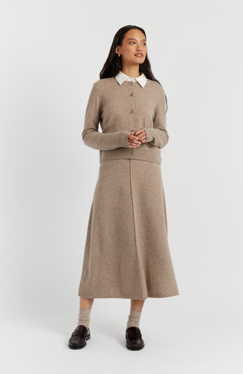 Wool Cashmere Blend Crew Neck Cropped Cardigan