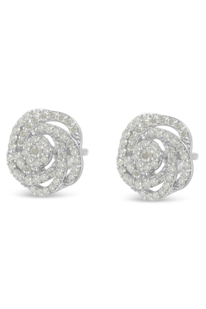 10k White Gold Rose-Cut 1 cttw Diamond Floral Cluster Earrings, Alternate, color, White