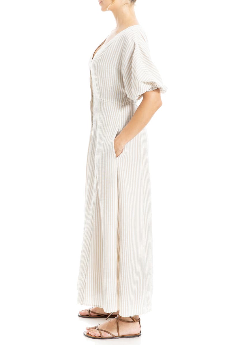 Puff Short Sleeve Button Front Maxi Dress