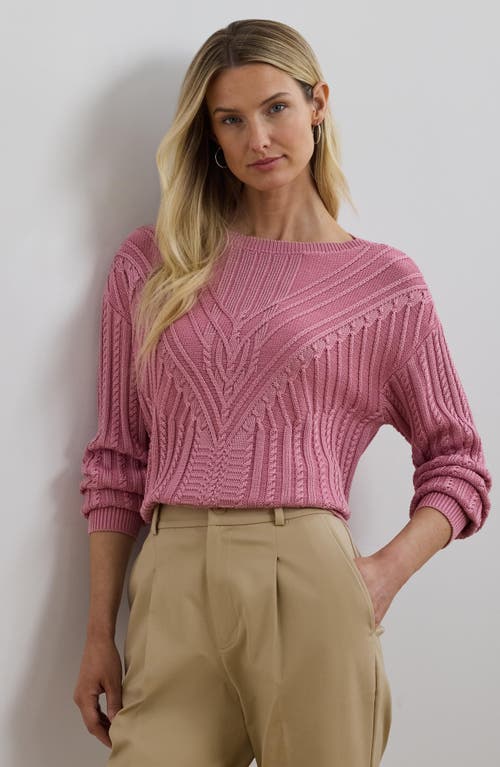 Ralph Lauren Petite Cable-knit Cotton-blend Boatneck Sweater In Rose Mauve