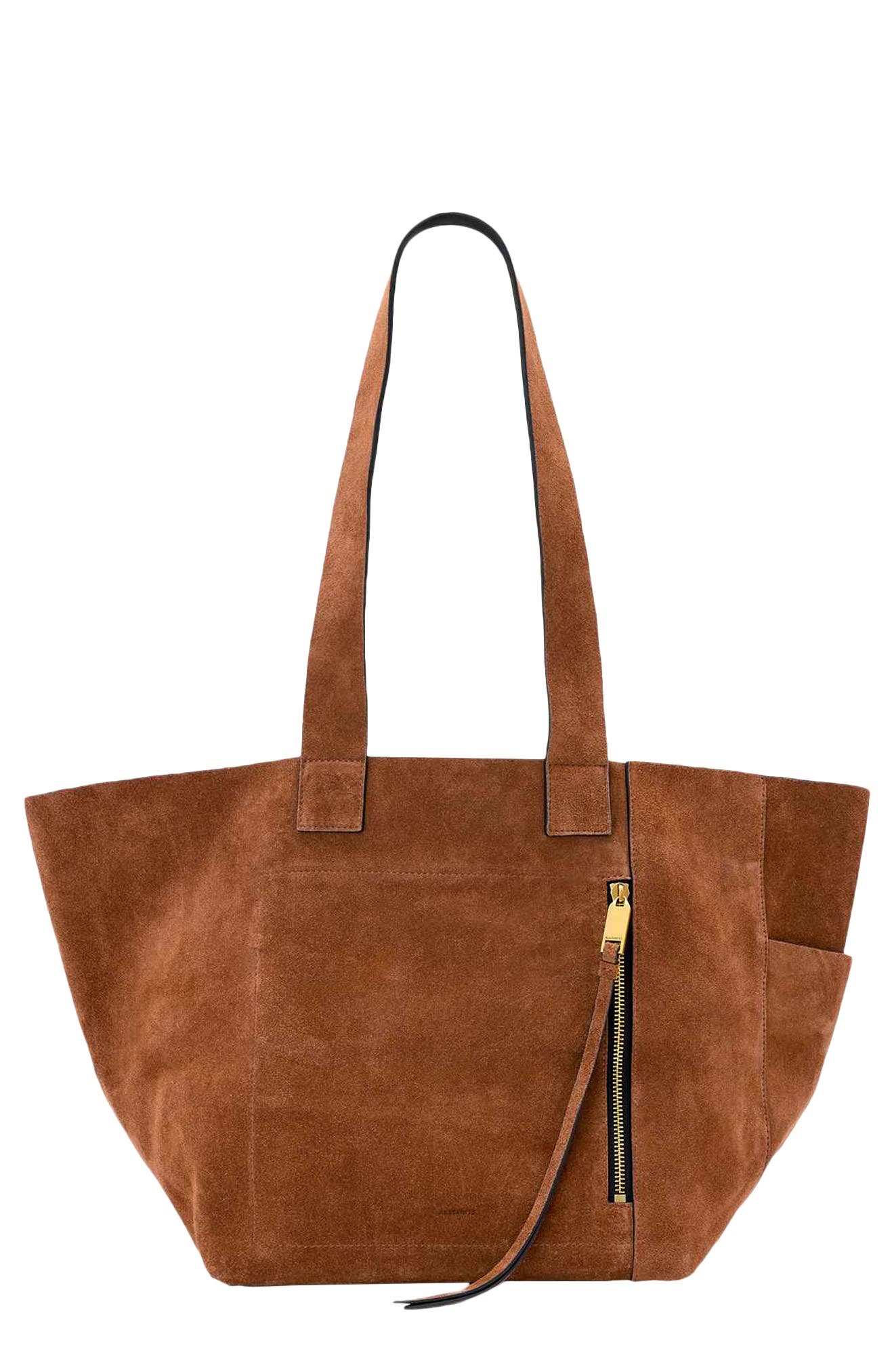 Alba Suede East/West Tote, Main, color, COGNAC BROWN