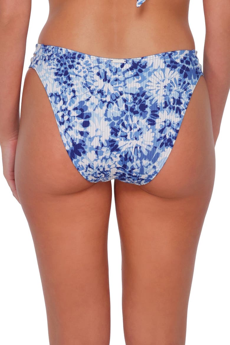 Dora Double Tab Bikini Swim Bottoms, Alternate, color, Island Ink Rib