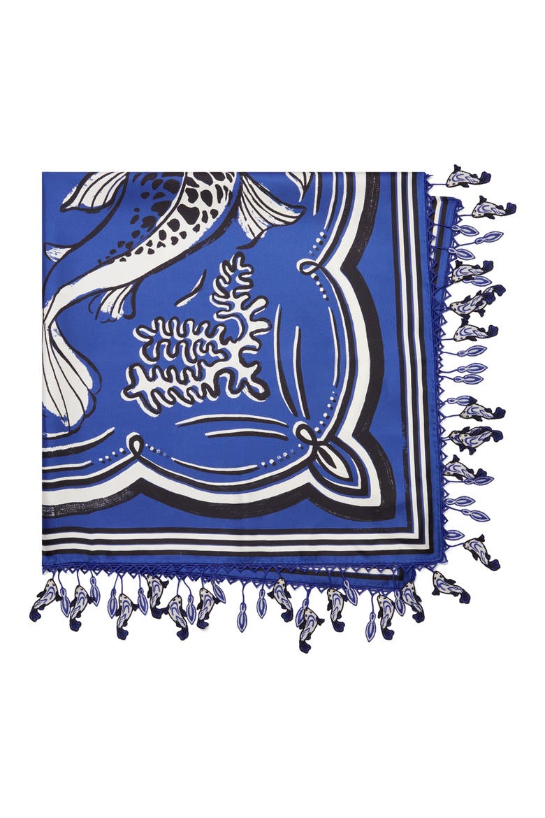Fish Silk Square Scarf, Main, color, FISH SILK SQUARE BLUE