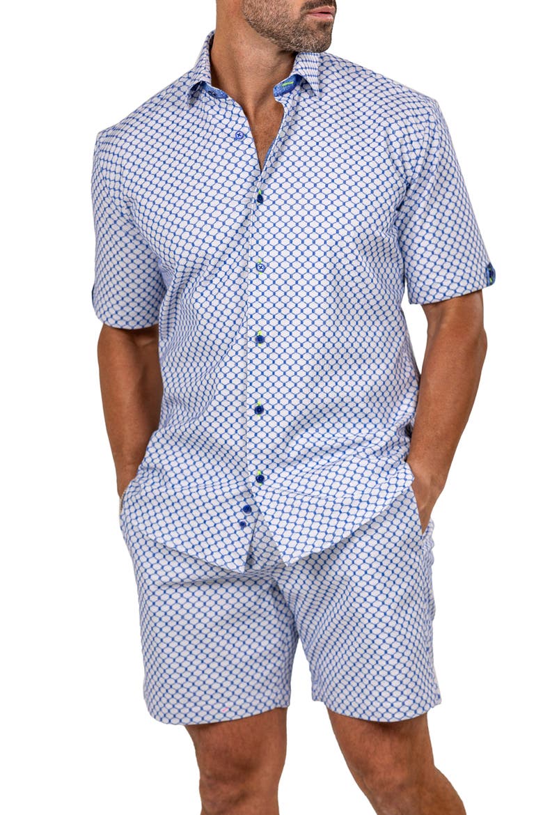 Galileo Marthy Short Sleeve Button-Up Shirt, Alternate, color, WHITE/BLUE
