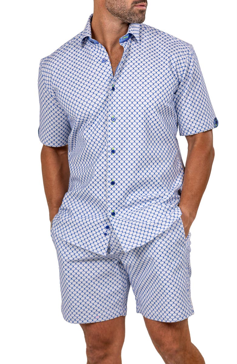 Maceoo Galileo Marthy Short Sleeve Button-Up Shirt, Alternate, color, White/Blue