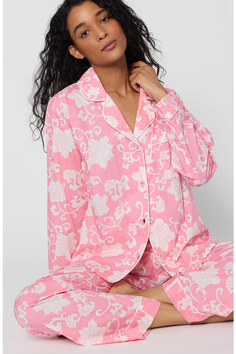 Striped Cotton Pajamas, Alternate, color, DYNASTY PINK