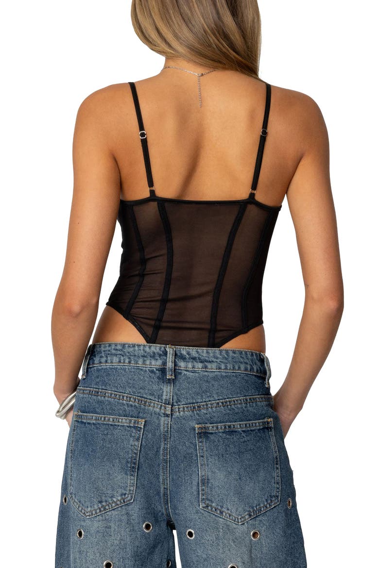 Jenia Bustier Mesh Bodysuit, Alternate, color, BLACK