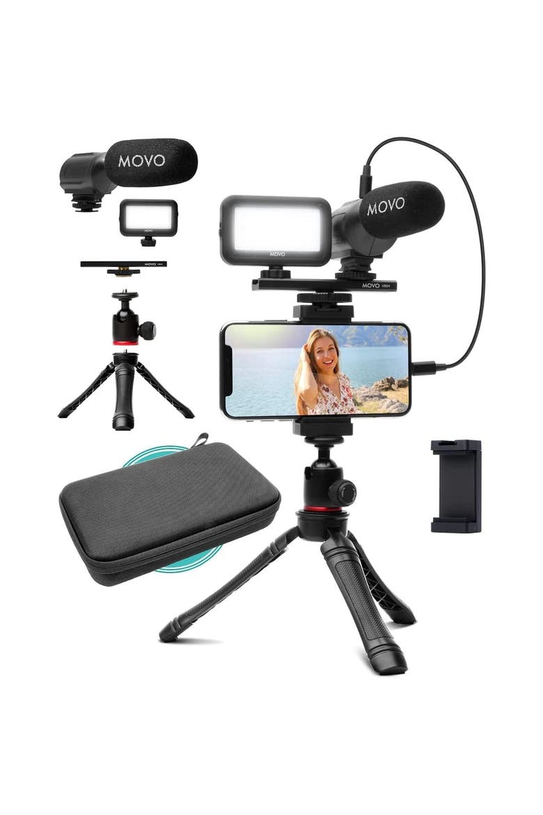 iVlogger Vlogging Kit for iPhone with Light, Mic, Phone Mount, Tripod, Main, color, Black