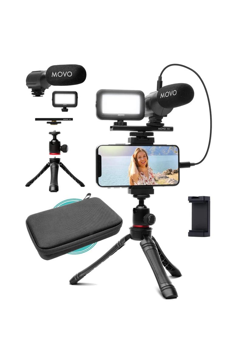 MOVO iVlogger Vlogging Kit for iPhone with Light, Mic, Phone Mount, Tripod, Main, color, Black