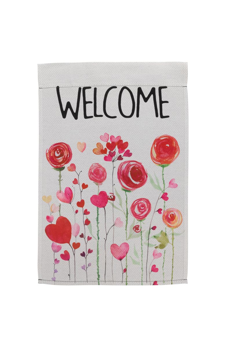 Northlight Roses and Hearts Floral "Welcome" Outdoor Garden Flag 18" x 12.5", Main, color,