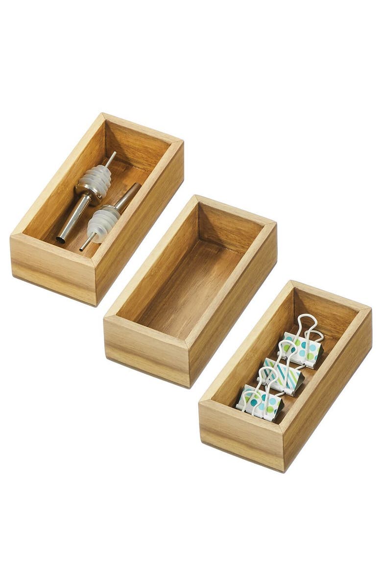 iDesign Acacia Wood Small Kitchen Drawer Organizer - Set of 3 - Natural, Main, color,