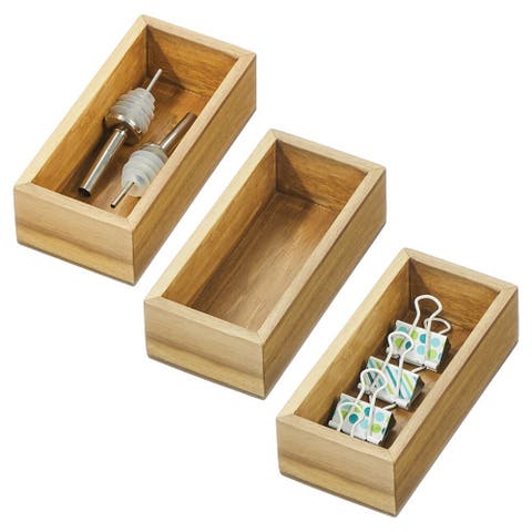 Acacia Wood Small Kitchen Drawer Organizer - Set of 3 - Natural