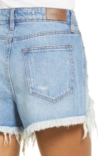 Chewed Hem High Waist Denim Shorts