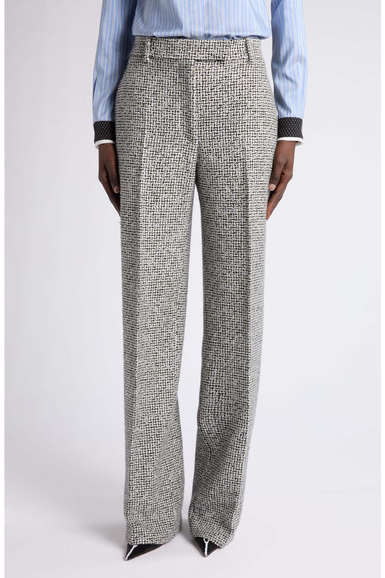 Sequin Chevron Wool Blend Tweed Wide Leg Pants, Main, color, CREAM/ BLACK