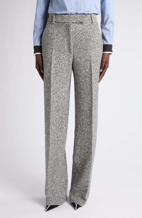 Sequin Chevron Wool Blend Tweed Wide Leg Pants