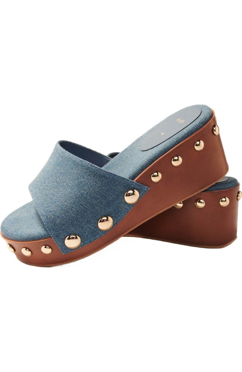 maje Denim studded wedge mules, Alternate, color, Blue Jean