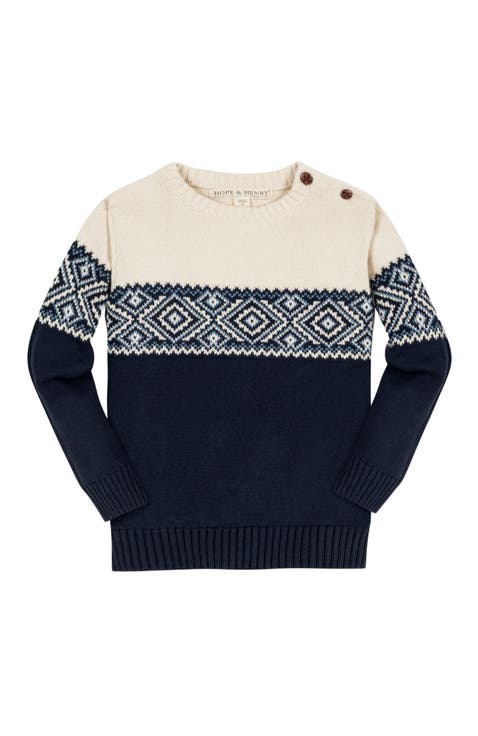 Baby Boys' Organic Intarsia Crew Neck Button Sweater, Infant