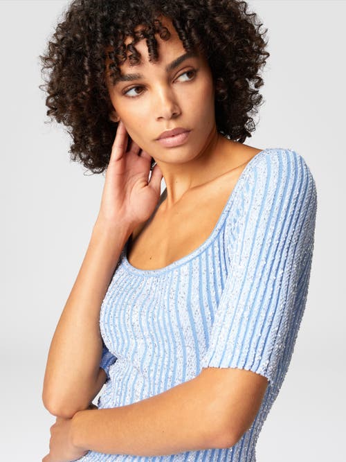 Shop Missoni Ribbed Mini-dress With Sequins And Short Sleeves In Light Blue