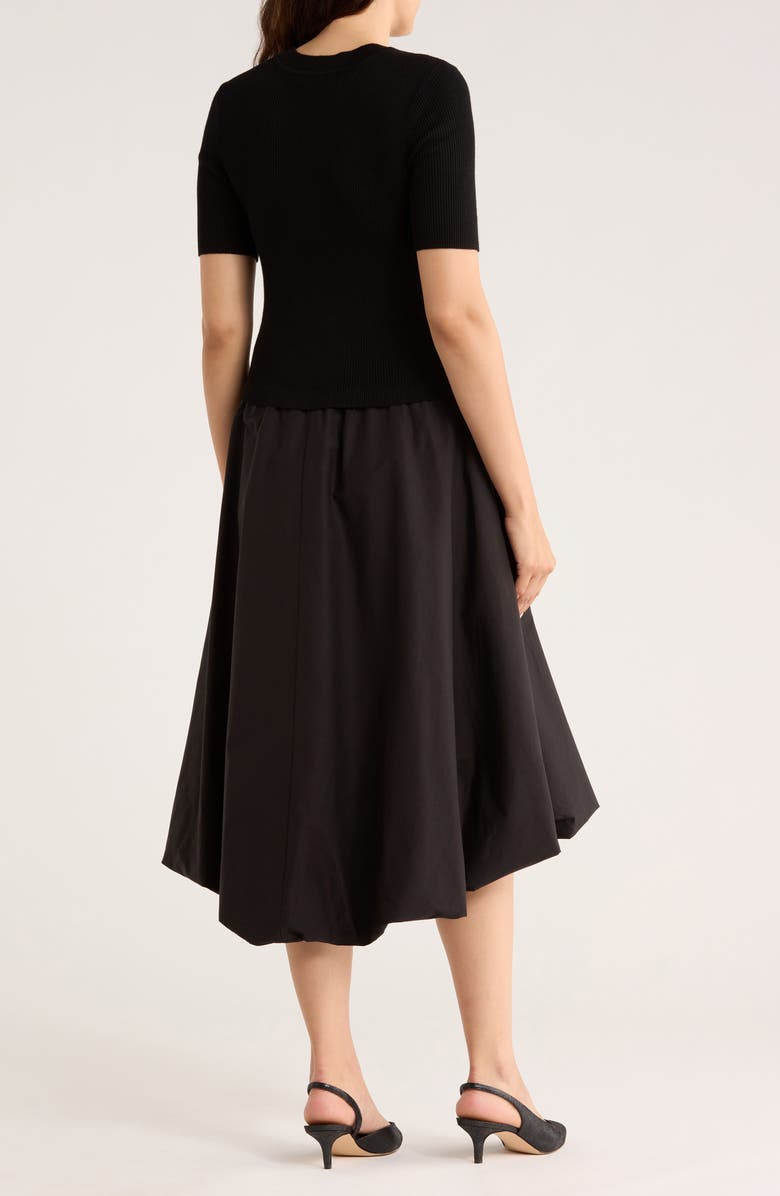 Ellen Tracy Short Sleeve Bubble Hem Midi Dress, Alternate, color, Black