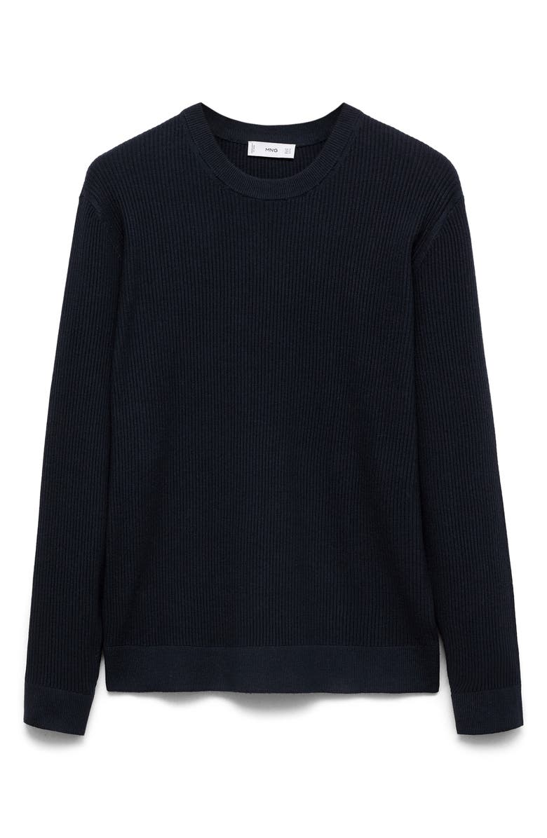 MANGO Rib Crewneck Sweater, Main, color, Dark Navy