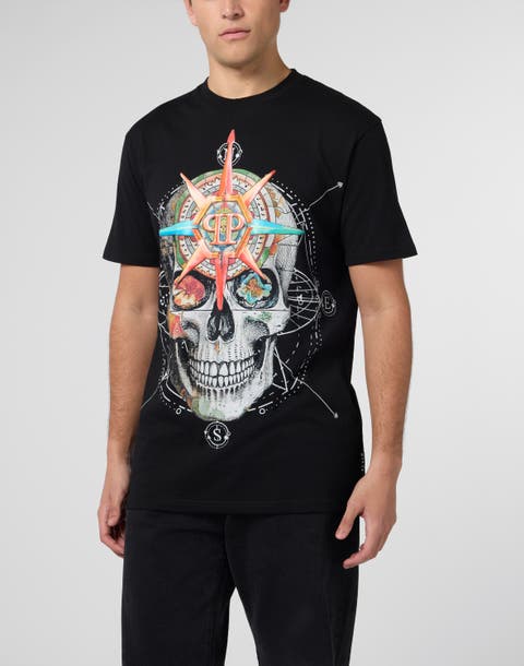 Round Neck T-Shirt Wind Rose Skull Men