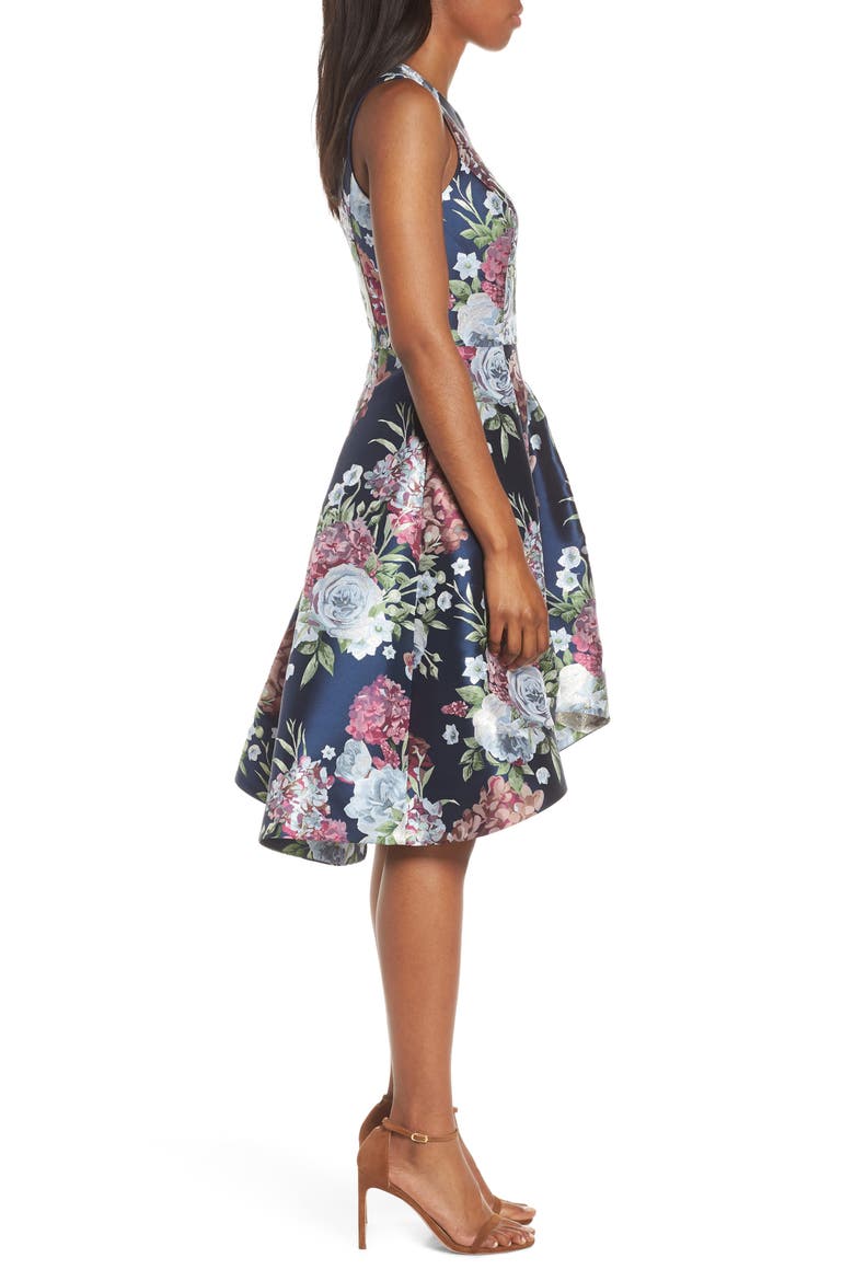Floral Jacquard Fit & Flare Dress, Alternate, color, NAVY