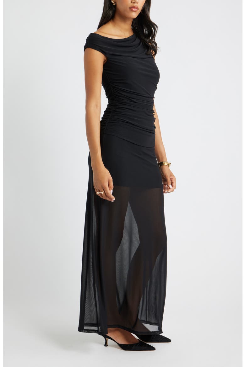 One-Shoulder Mesh Maxi Dress, Alternate, color, BLACK