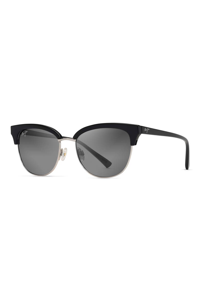 Lokelani 55mm Polarized Cat Eye Sunglasses, Alternate, color, BLACK WITH SILVER