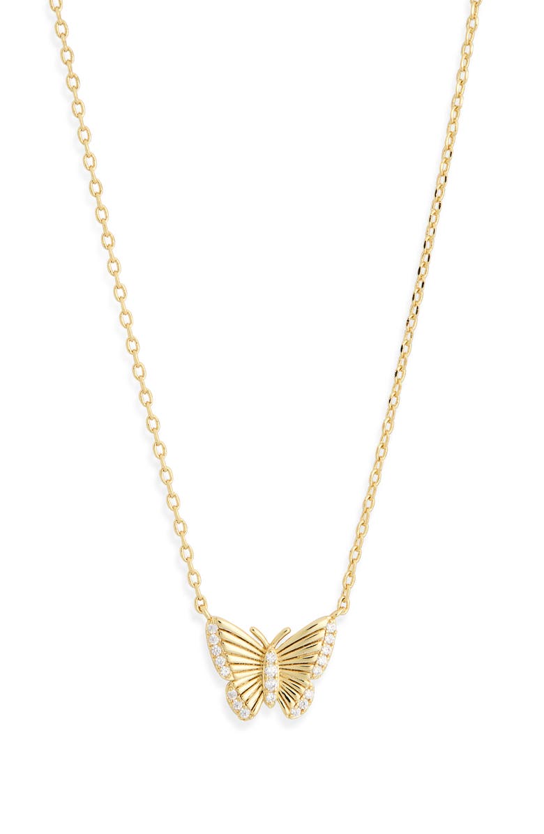 NORDSTROM RACK Cubic Zirconia Fluted Butterfly Pendant Necklace, Alternate, color, Clear- Gold