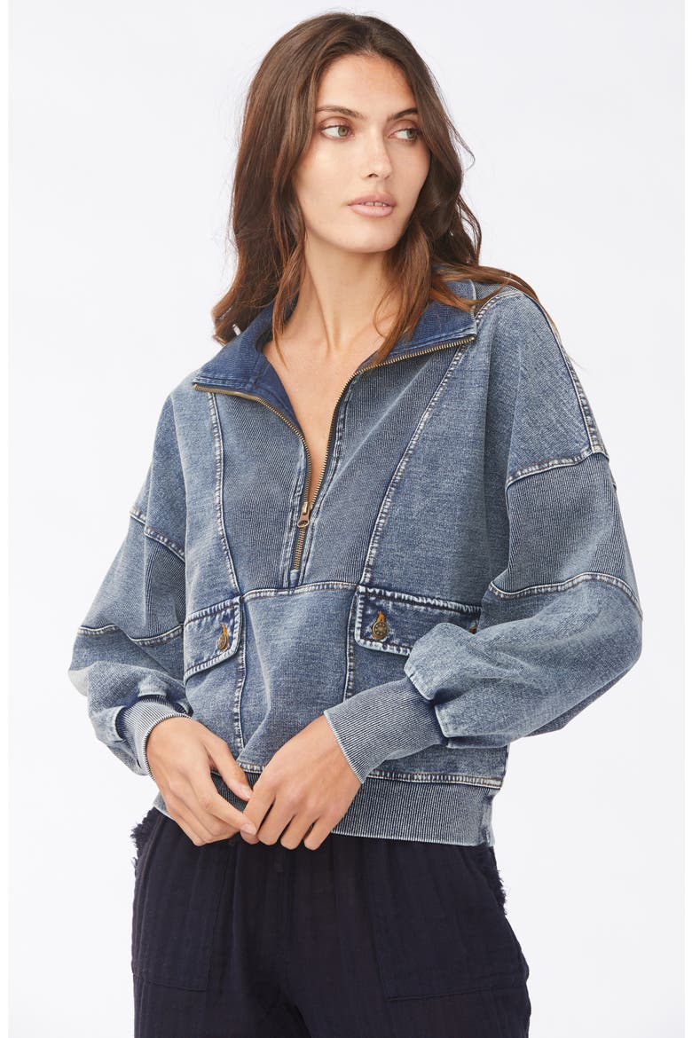Camille Half Zip Pullover, Alternate, color, WASHED INDIGO