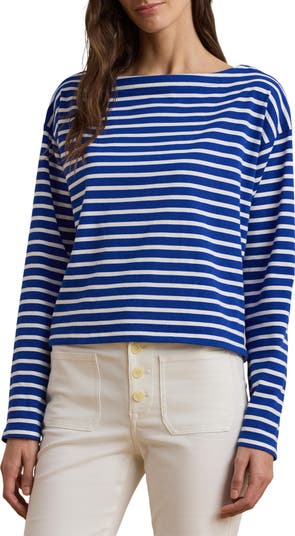 Lauren Ralph Lauren Stripe Cotton Boat Neck Top Nordstromrack