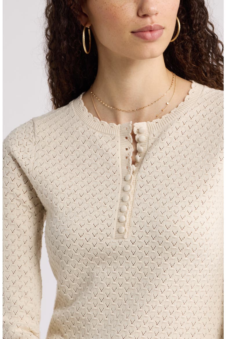 Pointelle Henley Sweater, Alternate, color, IVORY DOVE