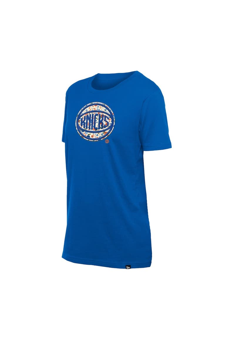Women's New Era Blue New York Knicks Glam Game Flower T-Shirt, Alternate, color, Blue