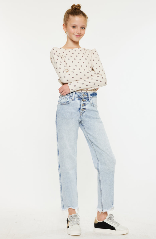Kancan Maggy High Rise Cropped Straight Jeans In Blue
