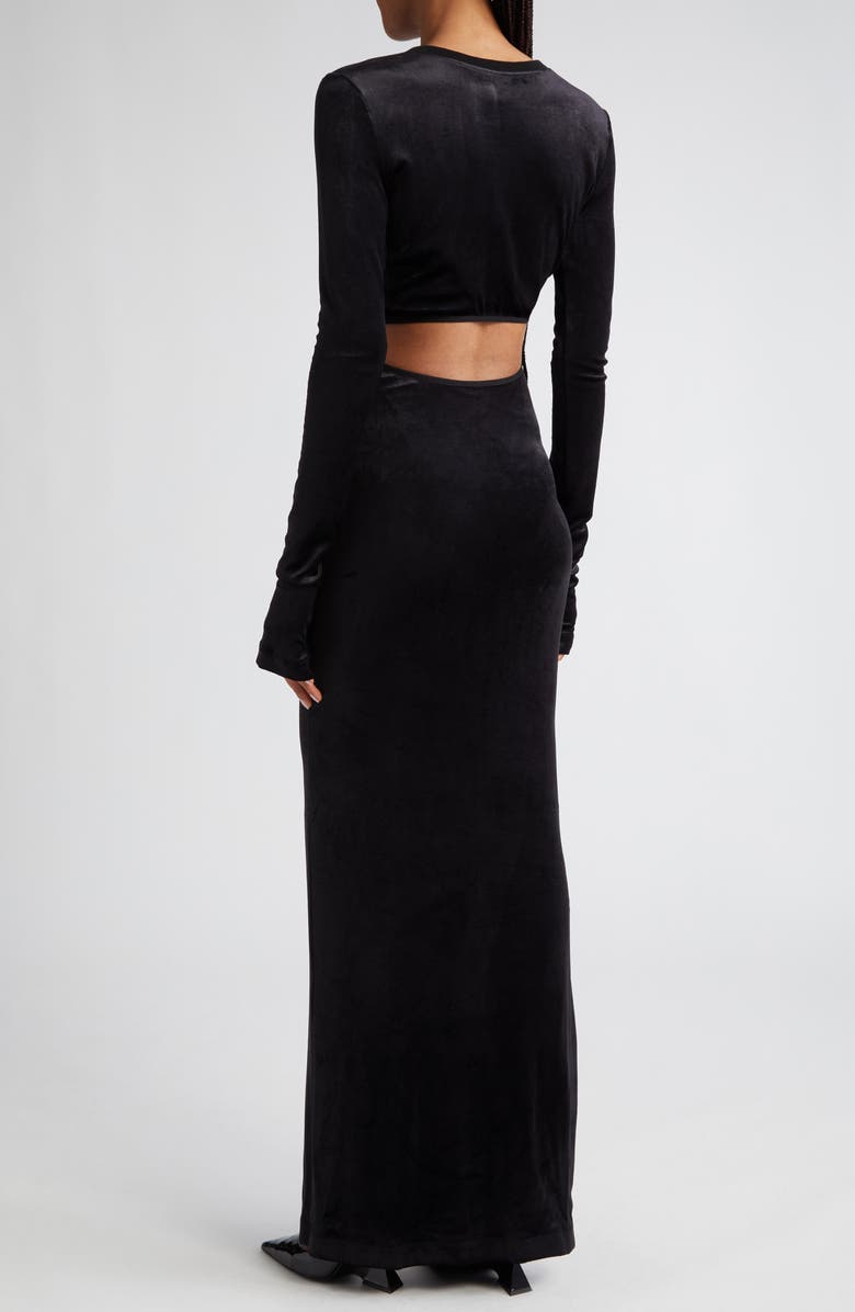 Nensi Dojaka Keyhole Cutout Long Sleeve Velvet Maxi Dress, Alternate, color, 