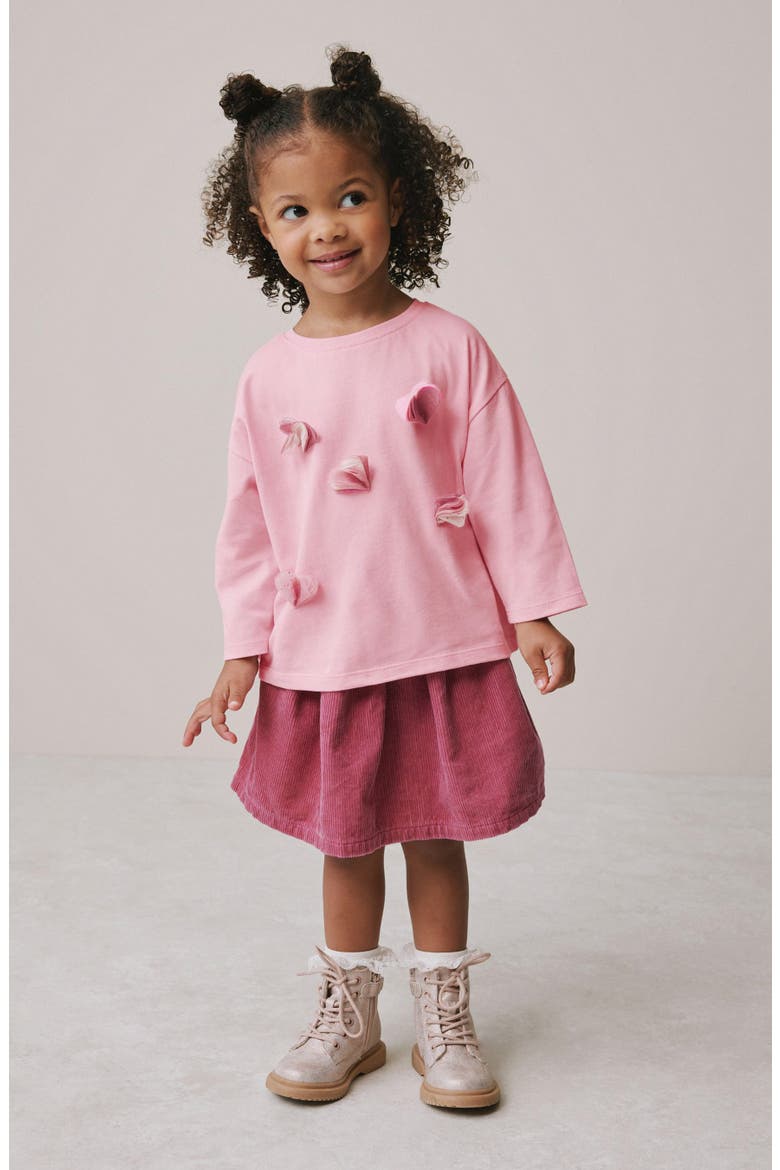 Kids' Sparkle Heart Appliqué Long Sleeve Cotton Graphic T-Shirt, Alternate, color, PINK