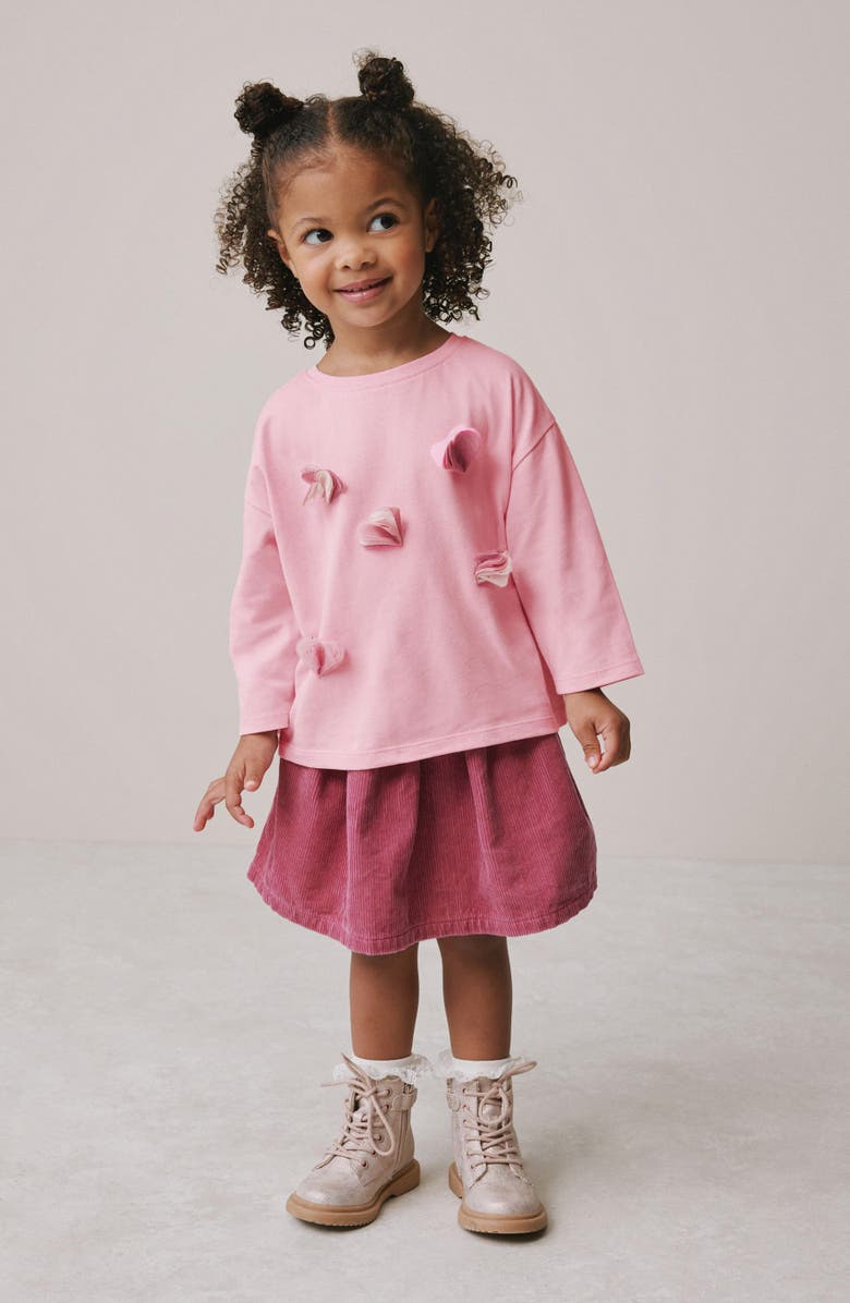 NEXT Kids' Sparkle Heart Appliqué Long Sleeve Cotton Graphic T-Shirt, Alternate, color, Pink