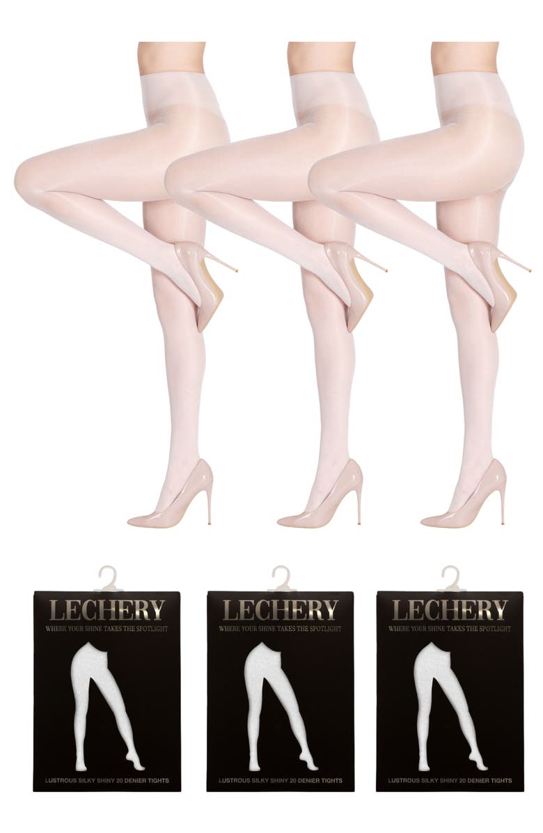 LECHERY<sup>®</sup> 3 Pairs of Glossy Sheer Tights, Main, color, White