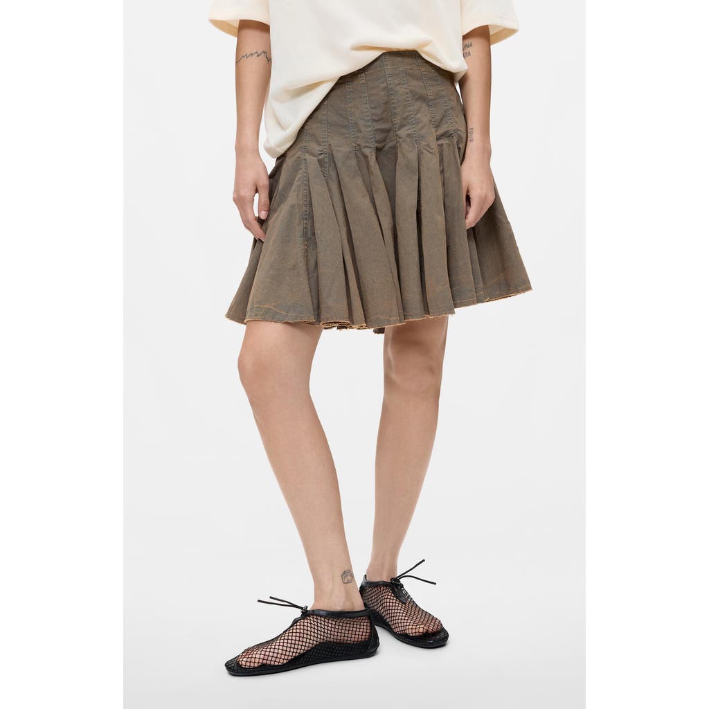 Desigual Pleated Cotton Miniskirt In Gray