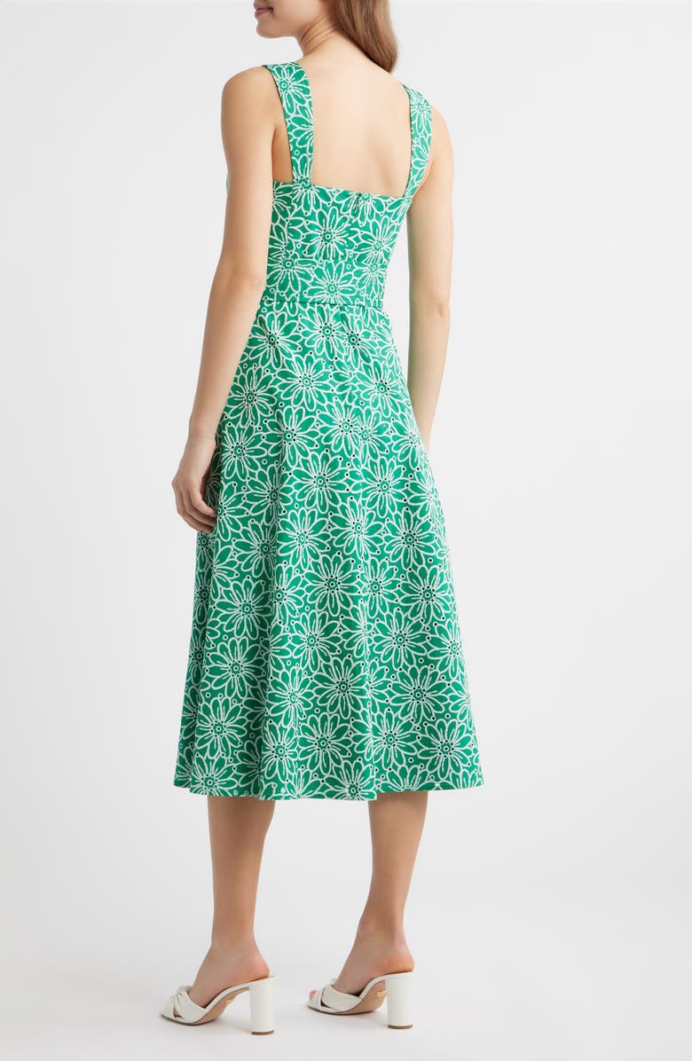 Tahari ASL Floral Print Midi Dress, Alternate, color, Parakeet Green