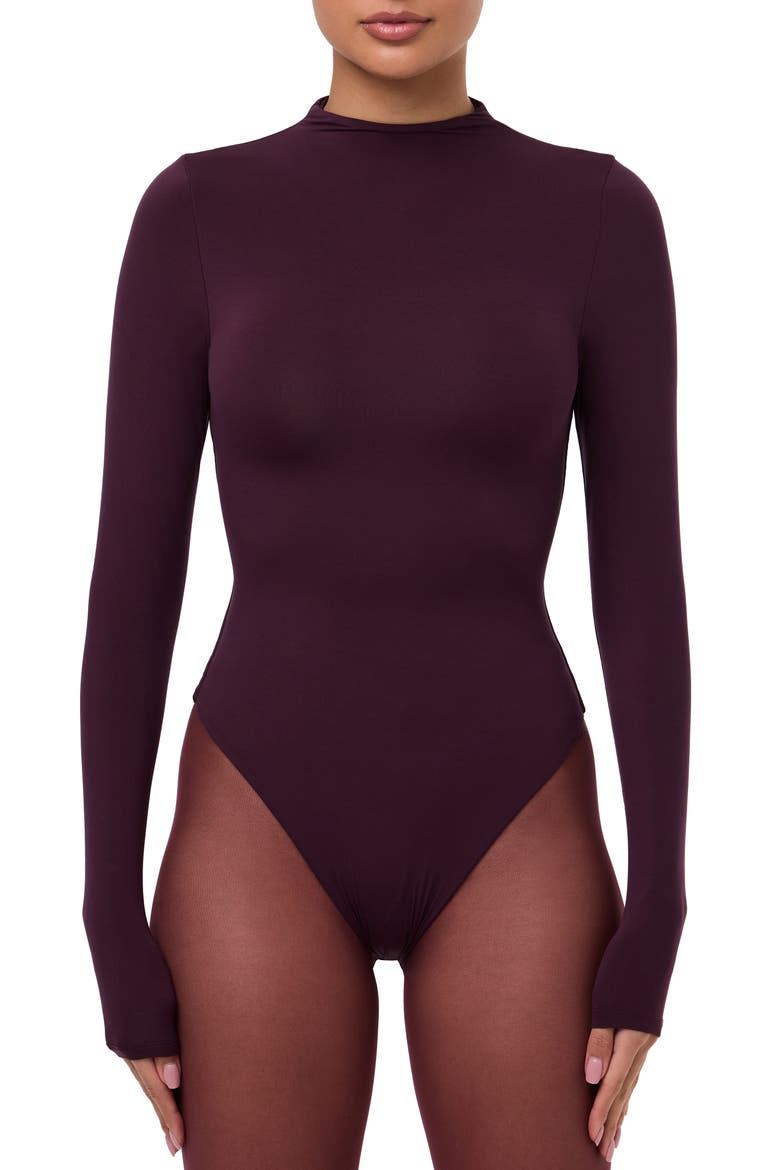 Naked Long Sleeve Bodysuit, Main, color, DARK PLUM