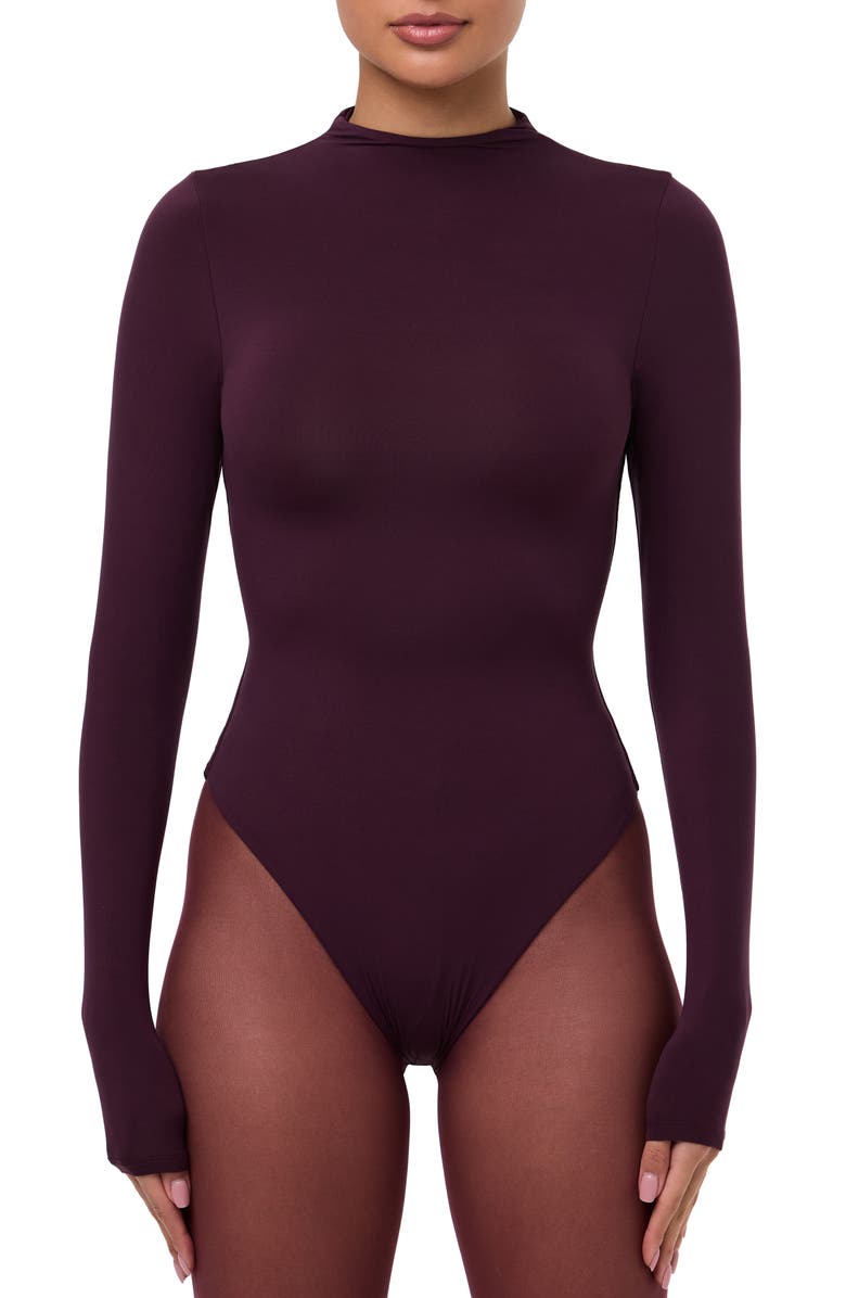 Naked Wardrobe Naked Long Sleeve Bodysuit, Main, color, Dark Plum