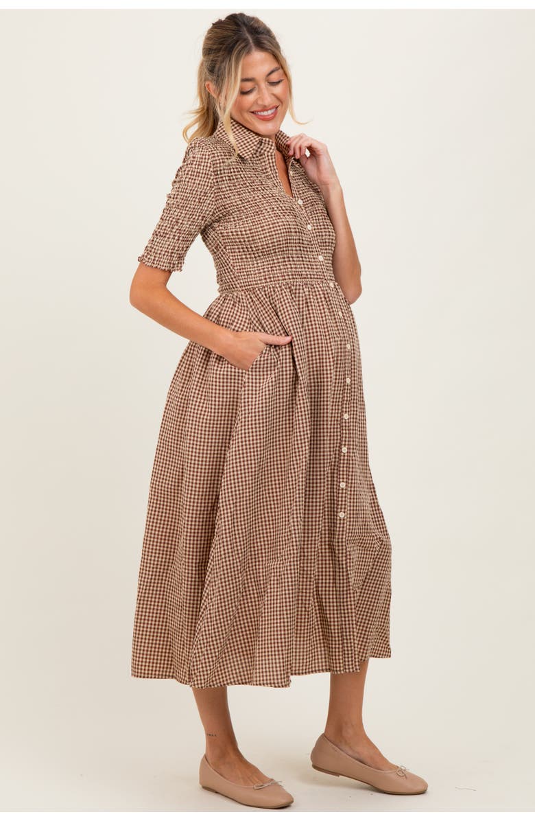 PinkBlush Gingham Smocked Button Down Midi Dress, Alternate, color,