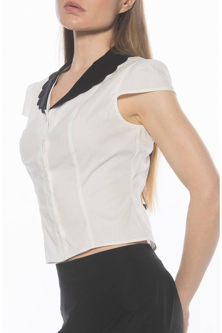 Gulianna Scallop Collar Button-Up Top, Alternate, color, IVORY/ BLACK