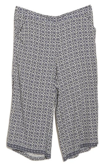 Max Studio Print Crop Wide Leg Pants In Indgo/crm Ornt Elgnc