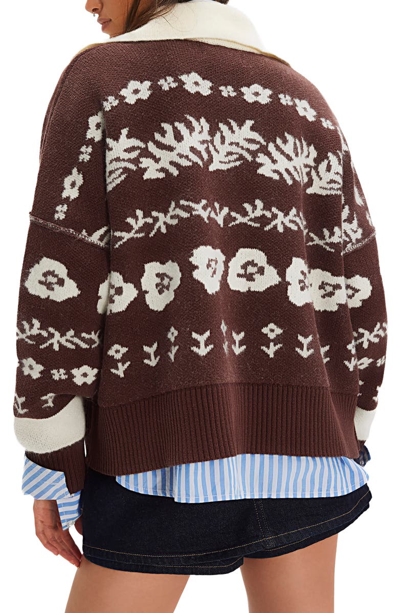 Free People Shelby Floral Jacquard Cardigan, Alternate, color, Chocolate Combo