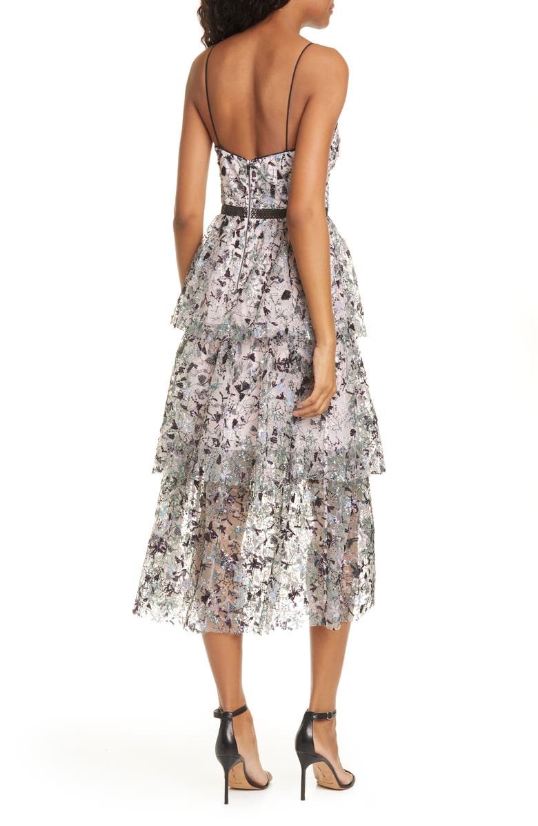 Self-Portrait Constellation Embellished Tiered Midi Dress, Alternate, color, 