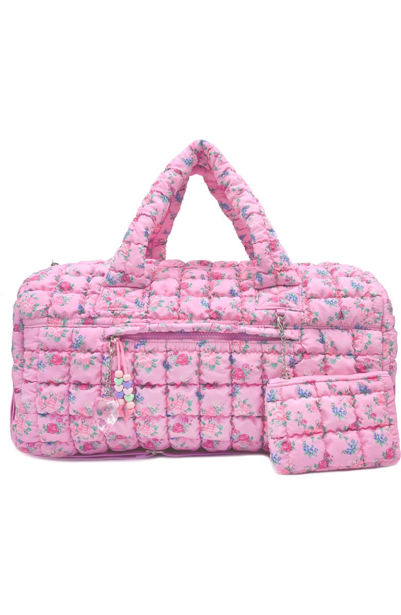 OMG Accessories Kids' Floral Scrunch Large Duffel Bag & Keychain Set, Main, color, Peony