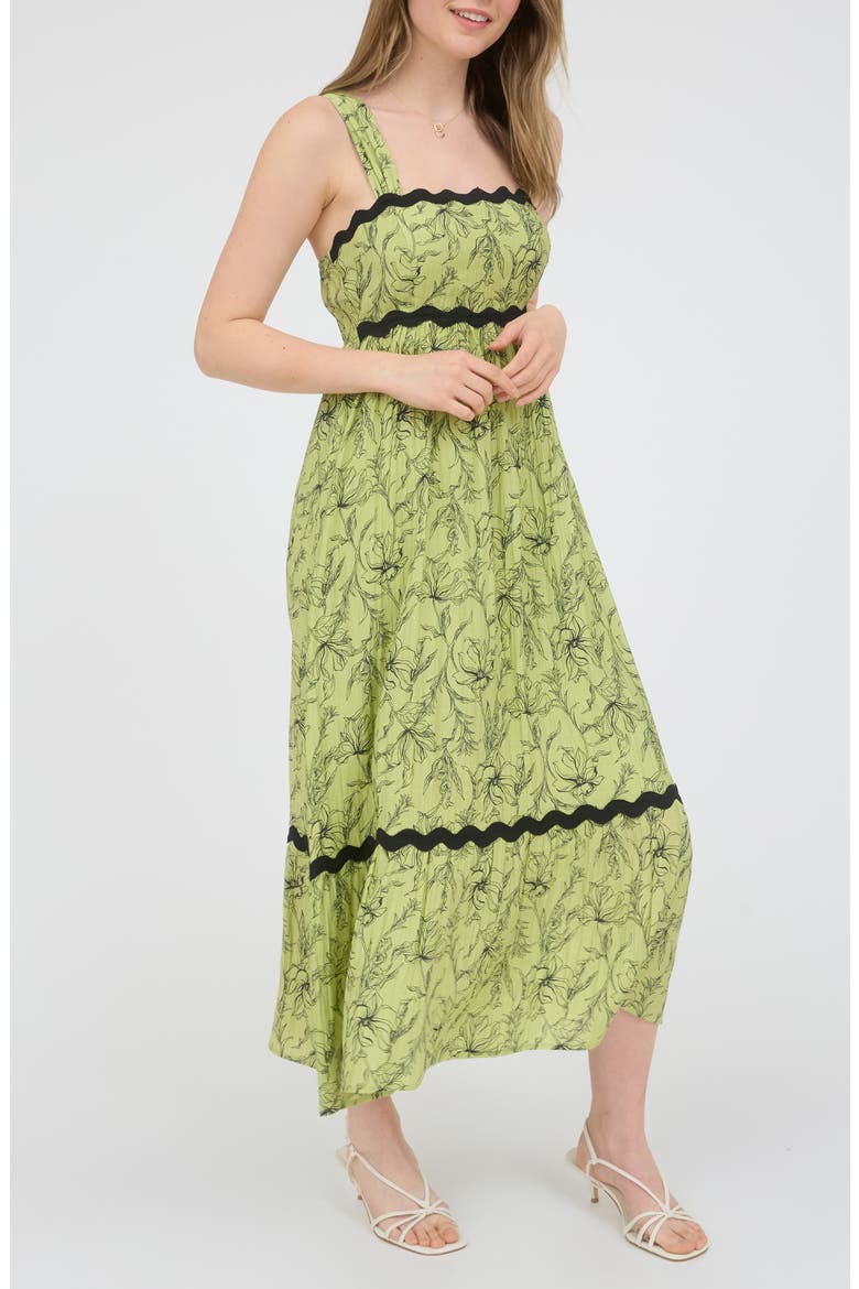 Floral Rickrack Trim Midi Sundress, Alternate, color, KIWI