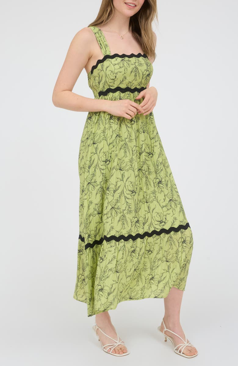 AUGUST SKY Floral Rickrack Trim Midi Sundress, Alternate, color, Kiwi